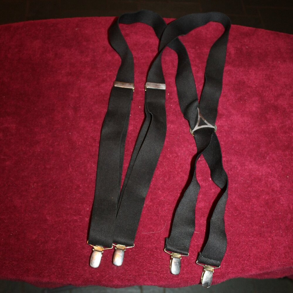 Men's Black Elastic X-Back Suspenders with Silver Hardware